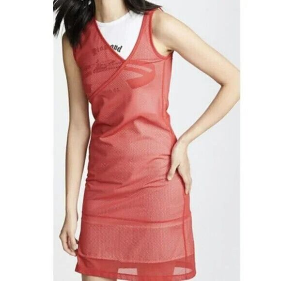 HELMUT LANG Re-Edition Archive Diamond Head Mesh Layered Red Tank Dress Medium - Picture 2 of 9